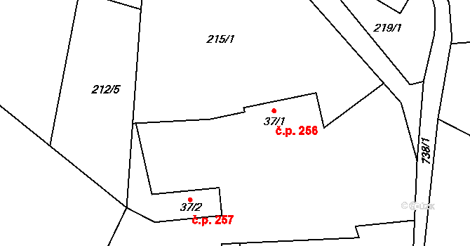 Ládeves 256, Kamenice na parcele st. 37/1 v KÚ Ládví, Katastrální mapa