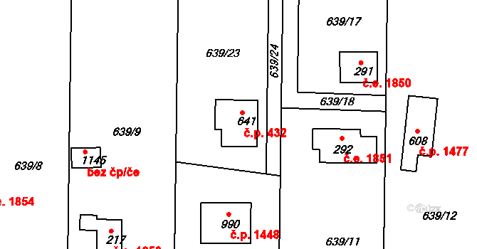 Olešovice 432, Kamenice na parcele st. 641 v KÚ Ládví, Katastrální mapa