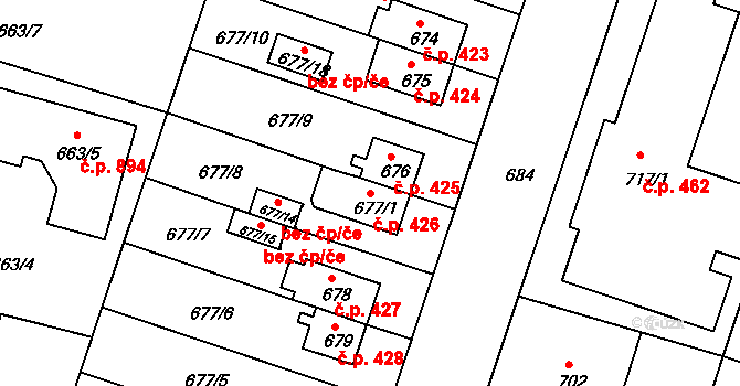 Jindřichův Hradec III 426, Jindřichův Hradec na parcele st. 677/1 v KÚ Jindřichův Hradec, Katastrální mapa