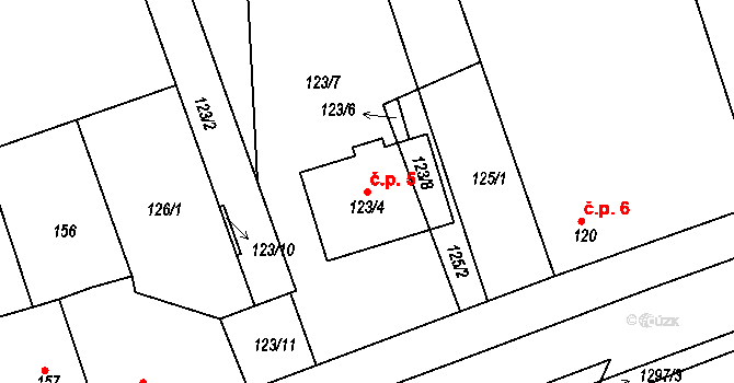 Tuchlovice 5 na parcele st. 123/4 v KÚ Tuchlovice, Katastrální mapa