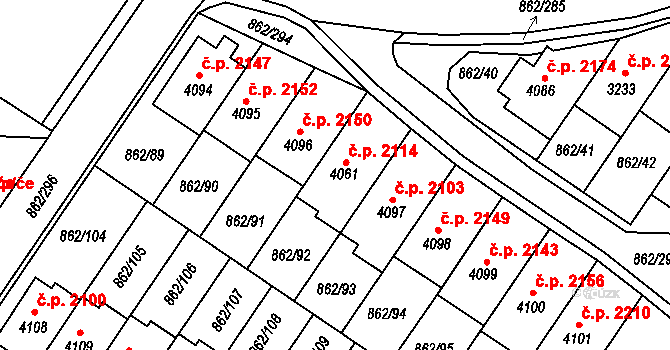 Blansko 2114 na parcele st. 4061 v KÚ Blansko, Katastrální mapa