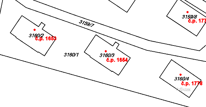 Tachov 1654 na parcele st. 3160/3 v KÚ Tachov, Katastrální mapa