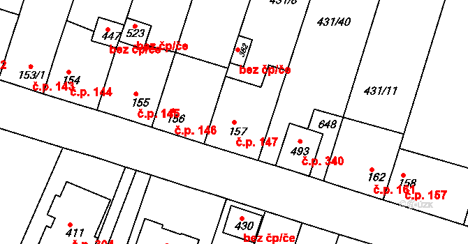 Přílepy 147 na parcele st. 157 v KÚ Přílepy u Holešova, Katastrální mapa