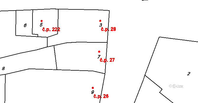Křelov 27, Křelov-Břuchotín na parcele st. 7 v KÚ Křelov, Katastrální mapa