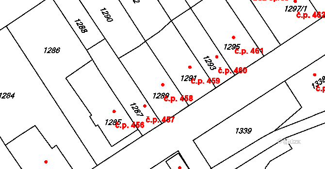 Velká Bystřice 458 na parcele st. 1289 v KÚ Velká Bystřice, Katastrální mapa