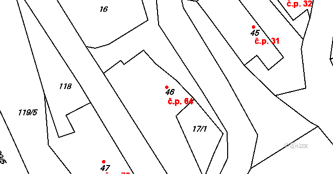 Chyjice 64 na parcele st. 46 v KÚ Chyjice, Katastrální mapa