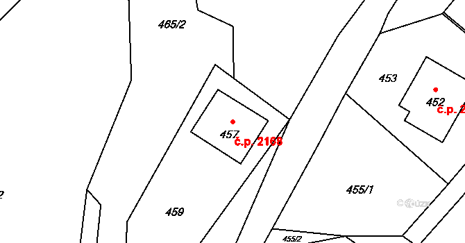 Rožnov pod Radhoštěm 2168 na parcele st. 457 v KÚ Hážovice, Katastrální mapa