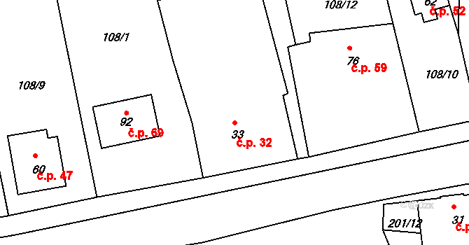 Bechyňská Smoleč 32, Sudoměřice u Bechyně na parcele st. 33 v KÚ Bechyňská Smoleč, Katastrální mapa