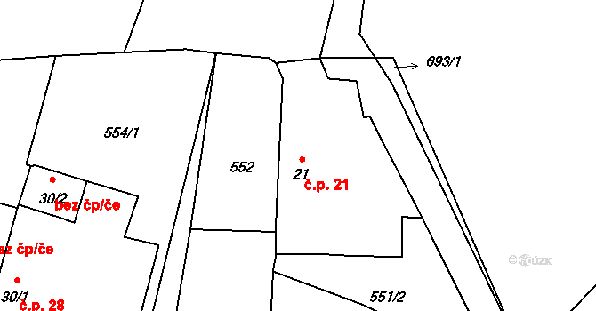 Tuchonice 21, Žimutice na parcele st. 21 v KÚ Tuchonice, Katastrální mapa