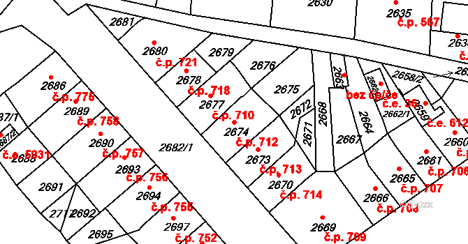 Střekov 712, Ústí nad Labem na parcele st. 2674 v KÚ Střekov, Katastrální mapa