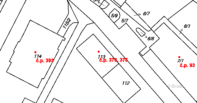 Miřetice u Klášterce nad Ohří 375,376, Klášterec nad Ohří na parcele st. 113 v KÚ Miřetice u Klášterce nad Ohří, Katastrální mapa