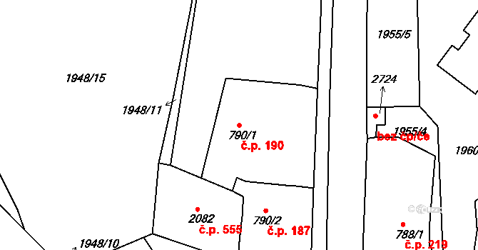 Chrudim II 190, Chrudim na parcele st. 790/1 v KÚ Chrudim, Katastrální mapa