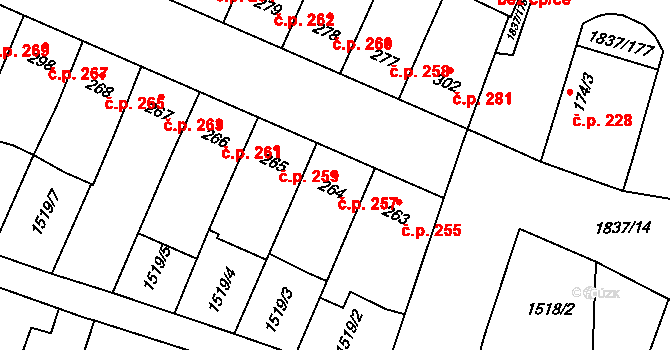 Lačnov 257, Svitavy na parcele st. 264 v KÚ Moravský Lačnov, Katastrální mapa