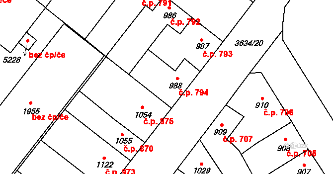 Břeclav 794 na parcele st. 988 v KÚ Břeclav, Katastrální mapa