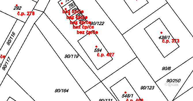 Dobroměřice 427 na parcele st. 584 v KÚ Dobroměřice, Katastrální mapa
