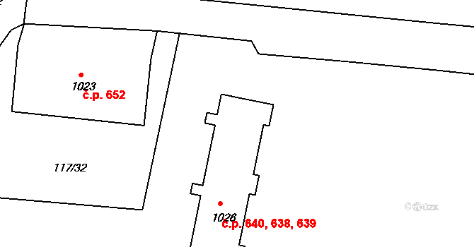 Benešov nad Ploučnicí 638,639,640 na parcele st. 1026 v KÚ Benešov nad Ploučnicí, Katastrální mapa