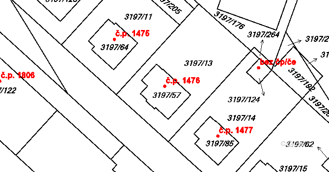 Pelhřimov 1476 na parcele st. 3197/57 v KÚ Pelhřimov, Katastrální mapa