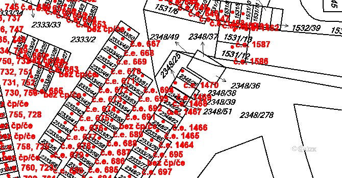 Pelhřimov 1468 na parcele st. 2348/24 v KÚ Pelhřimov, Katastrální mapa