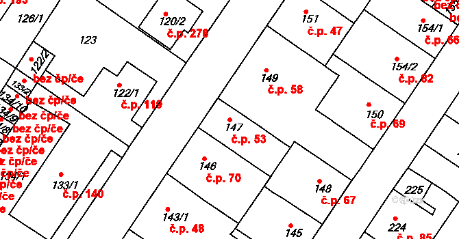Prosetice 53, Teplice na parcele st. 147 v KÚ Prosetice, Katastrální mapa