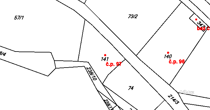 Janské Lázně 97 na parcele st. 141 v KÚ Janské Lázně, Katastrální mapa