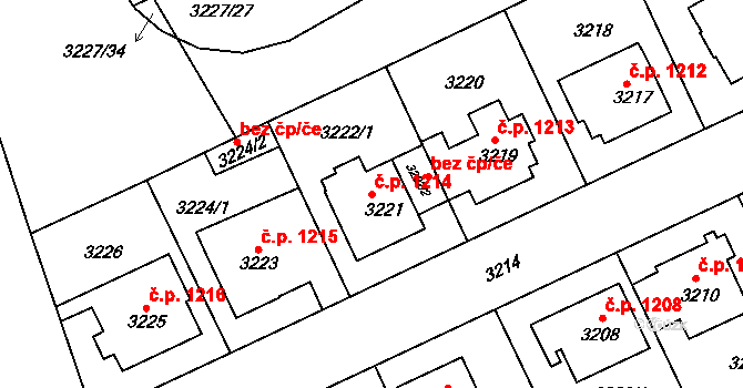 Frýdek 1214, Frýdek-Místek na parcele st. 3221 v KÚ Frýdek, Katastrální mapa