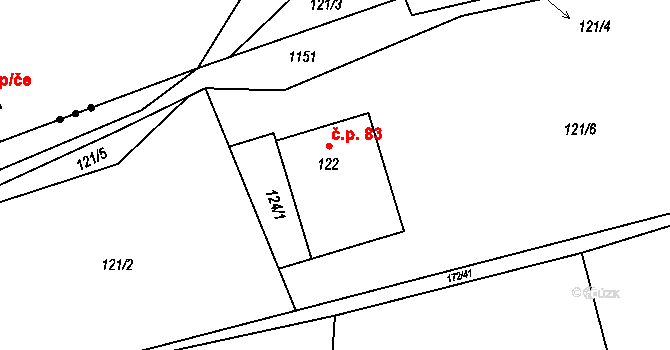 Malenovice 83 na parcele st. 122 v KÚ Malenovice, Katastrální mapa
