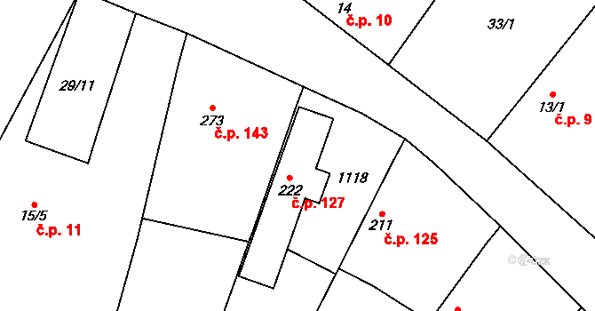 Struhy 127, Čachovice na parcele st. 222 v KÚ Struhy, Katastrální mapa