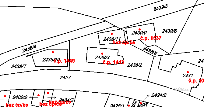 Vršovice 1443, Praha na parcele st. 2438/3 v KÚ Vršovice, Katastrální mapa