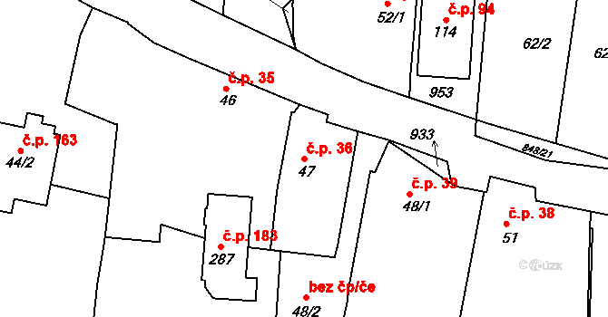 Starý Rožmitál 36, Rožmitál pod Třemšínem na parcele st. 47 v KÚ Starý Rožmitál, Katastrální mapa