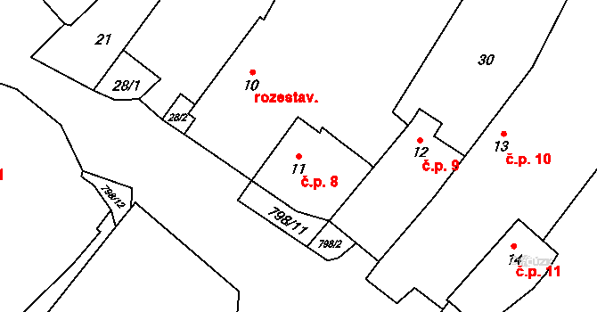 Krty-Hradec 8 na parcele st. 11 v KÚ Krty u Strakonic, Katastrální mapa