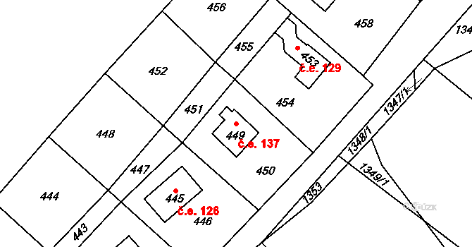 Lošov 137, Olomouc na parcele st. 449 v KÚ Lošov, Katastrální mapa