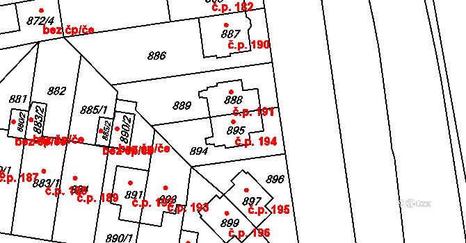 České Budějovice 4 194, České Budějovice na parcele st. 895 v KÚ České Budějovice 4, Katastrální mapa