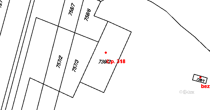 Opatovice 318 na parcele st. 739/2 v KÚ Opatovice u Rajhradu, Katastrální mapa