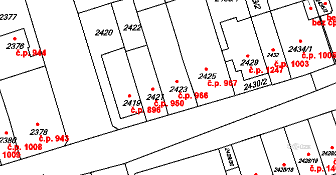 Šlapanice 966 na parcele st. 2423 v KÚ Šlapanice u Brna, Katastrální mapa