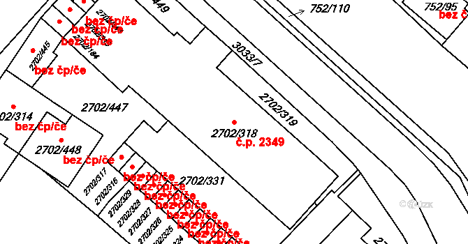 Předměstí 2349, Opava na parcele st. 2702/318 v KÚ Opava-Předměstí, Katastrální mapa