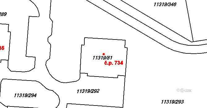 Severní Předměstí 734, Plzeň na parcele st. 11319/81 v KÚ Plzeň, Katastrální mapa