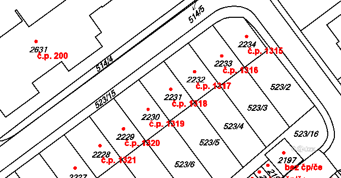 Ústí nad Orlicí 1318 na parcele st. 2231 v KÚ Ústí nad Orlicí, Katastrální mapa