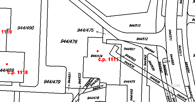 Šumbark 1111, Havířov na parcele st. 944/474 v KÚ Šumbark, Katastrální mapa