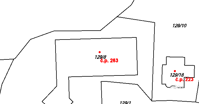 Jehnice 263, Brno na parcele st. 129/8 v KÚ Jehnice, Katastrální mapa