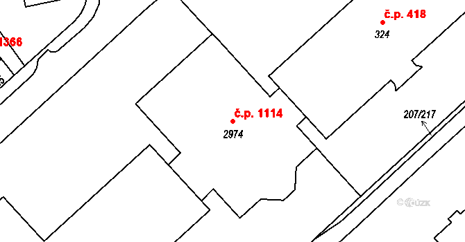 Sezimovo Ústí 1114 na parcele st. 2974 v KÚ Sezimovo Ústí, Katastrální mapa