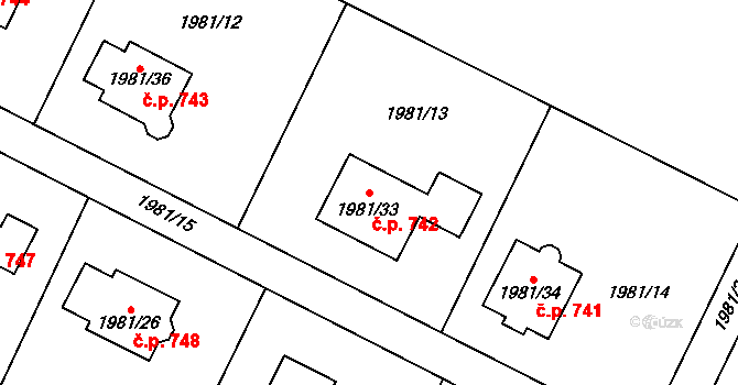 Palkovice 742 na parcele st. 1981/33 v KÚ Palkovice, Katastrální mapa