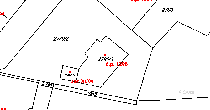 Dolní Lutyně 1206 na parcele st. 2780/3 v KÚ Dolní Lutyně, Katastrální mapa