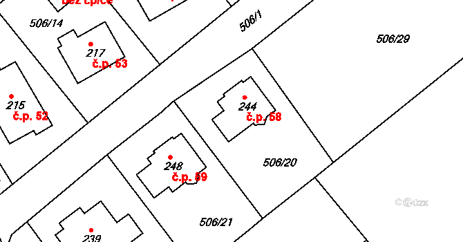 Kobyly 58 na parcele st. 244 v KÚ Kobyly, Katastrální mapa