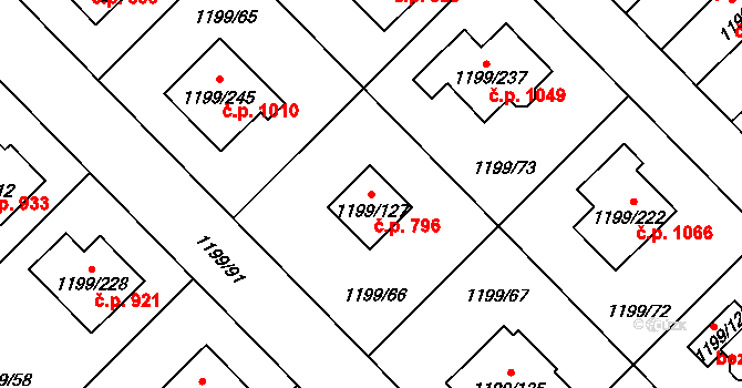 Vejprnice 796 na parcele st. 1199/127 v KÚ Vejprnice, Katastrální mapa