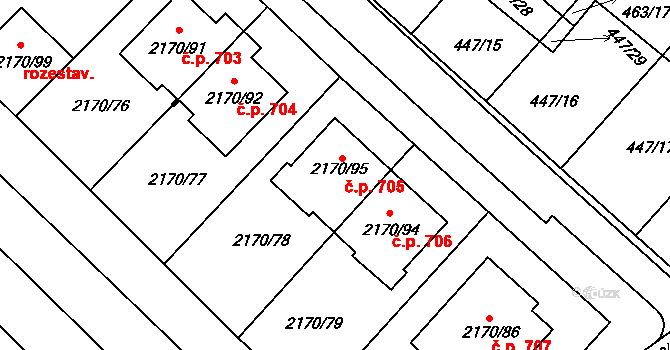 Mikulčice 705 na parcele st. 2170/95 v KÚ Mikulčice, Katastrální mapa