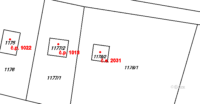 Dolní Těrlicko 2031, Těrlicko na parcele st. 1178/2 v KÚ Dolní Těrlicko, Katastrální mapa
