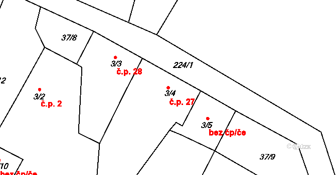 Bolíkovice 27, Babice na parcele st. 3/4 v KÚ Bolíkovice, Katastrální mapa