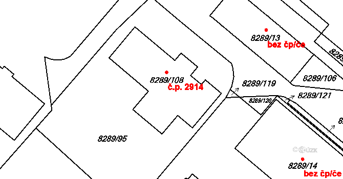 Jižní Předměstí 2914, Plzeň na parcele st. 8289/108 v KÚ Plzeň, Katastrální mapa