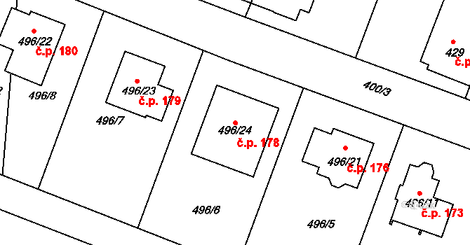 Sudice 178 na parcele st. 496/24 v KÚ Sudice u Boskovic, Katastrální mapa