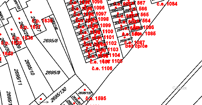 Pelhřimov 1105 na parcele st. 2695/80 v KÚ Pelhřimov, Katastrální mapa